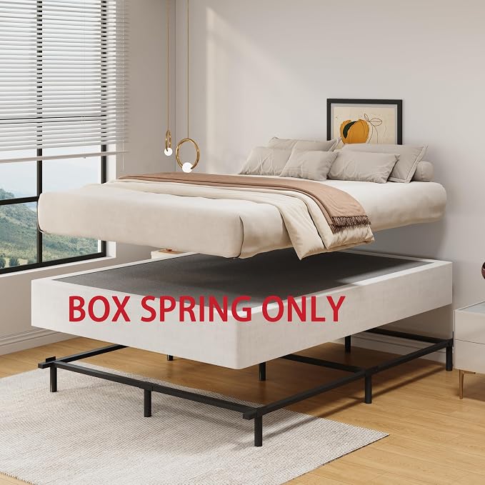SHLAND King Box Spring, 10 Inch Box Springs King Size Basics Bed Base, Mattress Foundation, Black Heavy Duty Metal Structure with Cover,Easy Assembly