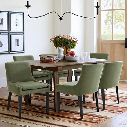 COLAMY Modern Dining Chairs Set of 2, Upholstered Corduroy Accent Side Chairs with Mid Back and Wood Legs for Living Room/Dining Room- Light Green