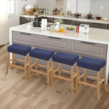 YISUN Stool Covers Rectangle - 4 Pack Stretch Waterproof Saddle Seat Cover Counter Bar Stools Bar Chairs Covers Kitchen Island Chairs Cushion Protector (4, Argyle-Navy Blue)