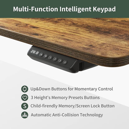 CubiCubi Standing Desk 55x26 Inches with 3 Wood Drawers and Monitor Shelf, Ergonomic Rising Home Office Desks, Height Adjustable Computer Desk, Sit Stand Up Electric Workstation Table, Antique Brown