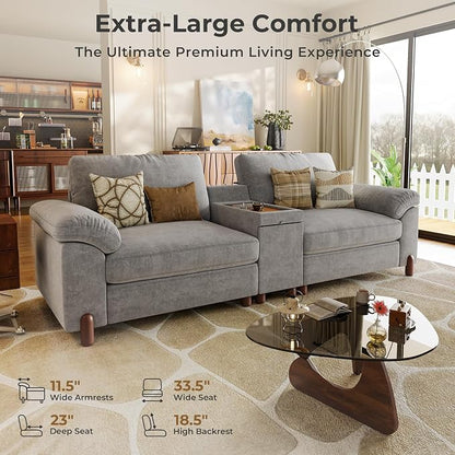 SITJOY Large Cloud Couch, 100" Wide Loveseat Sofa, Chenille in Light Gray | Detachable and Washable Chenille Cover Sectional Sofas for Living Room, Deep Seat Wide Couch with Cuphoders