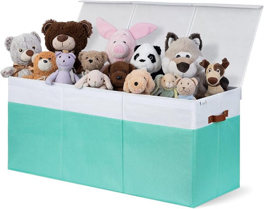 SoftOwl Extra Large Toy Storage Organizer with Lid - Sturdy, Collapsible Toy Chest Storage Box Design - Toys Bin with Dividers for Kids, Nursery, Bedroom, Playroom 37"x16"x14"