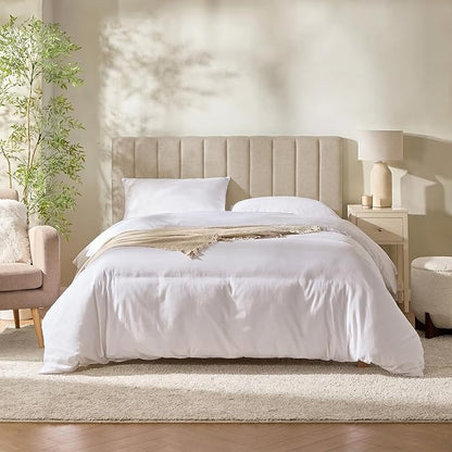 Hearth & Harbor Wall Mounted Full Headboard Only, Bed Headboard Full Size | Easy Assemble, Floating Peel and Stick, Upholstered, Channel Stitched, 3D Wall Panels, 5 Strips of 3M Tape Included, Beige