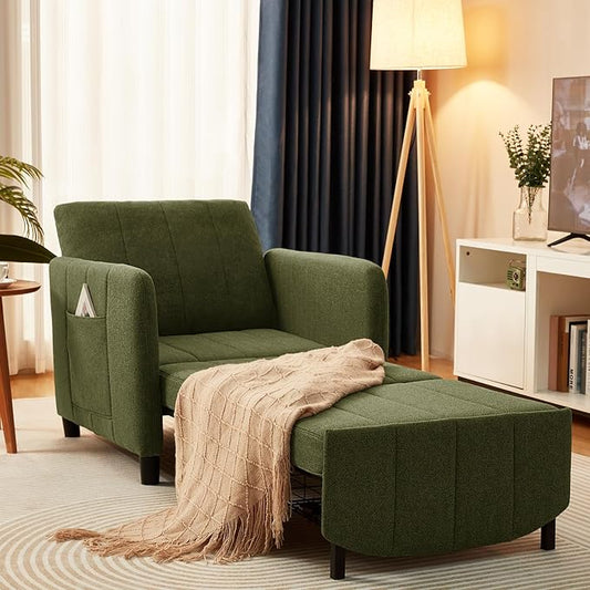 ZZW Sleeper Chair 84" Extra Long Convertible Chair Bed Upgraded 3-in-1 to 4-in-1 Pull Out Chair & Single Sofa Bed for Adult Sleeping Chair for Living Room Small Space (Modern Green)