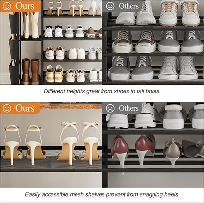 Brown 5-Tier Shoe Organizer - Free Standing Shoe Rack with Storage Bag for High Heels, Entryway, Hallways, Closets, Dormitory Rooms