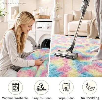 Ophanie Rainbow Colorful Rugs for Living Room 5x8, Unicorn Fluffy Shag Fuzzy Plush Soft Carpets, Floor Shaggy Area Rugs for Bedroom, Carpet for Kids Girls Dorm Nursery Home Decor Aesthetic