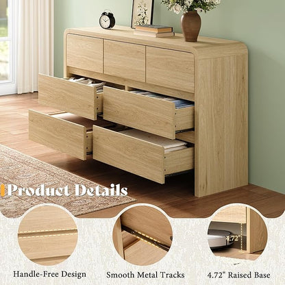 AMERLIFE 7 Drawer Dresser for Bedroom, 49" Wide Modern Chest of Storage Drawers with Rounded Corners, Anti-Tip Kit, Wood Cabinet Organizer for Closet, Living Room, Nursery, Easy Assembly, Light Oak