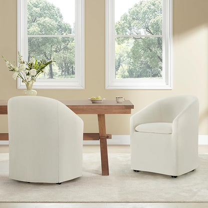 KISLOT Upholstered Dining Chairs with Casters, Washable Cover Modern Dining Room Chairs with Barrel Backrest & Dual Armrest for Kitchen, Living Room, Bedroom, Linen Fabric, 2PCS