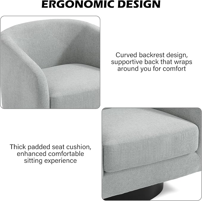Swivel Barrel Accent Chair, Modern Round Chenille Fabric Arm Chair for Living Room, Bedroom, Comfy Club Reading Chairs for Adults（Chenille Fabric, Light Grey, Set of 1