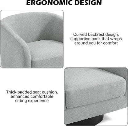 Swivel Barrel Accent Chair, Modern Round Chenille Fabric Arm Chair for Living Room, Bedroom, Comfy Club Reading Chairs for Adults（Chenille Fabric, Light Grey, Set of 1