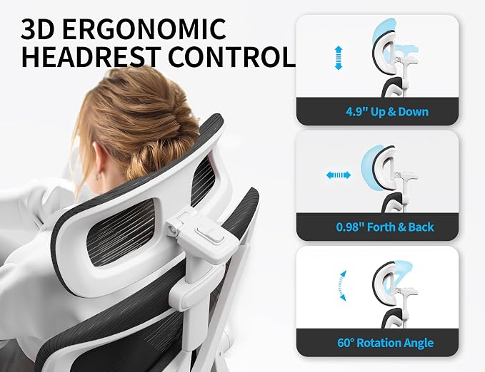 Ergonomic Office Chair - Mesh Desk Chair with Adjustable Lumbar Support High Back Computer Gaming Chairs - Big and Tall Office Chairs Adults, Comfortable for Long Hours, White Black
