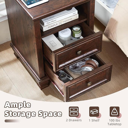 SAVOR LIFE Farmhouse Bedroom Dresser and Nightstand Set, 5 Drawer Dresser & 2 Drawer Nightstand Set, Rustic Wood Bedroom Furniture Set for Home, Walnut
