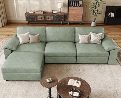 EASE MOOSE Leather Sectional Couch, Oversized Modular Sectional Sofas, Vintage Wide Deep Seat Modular Couch, Scratch Resistant Faux Leather Material, L Shaped Sofa for Big Spaces,Green