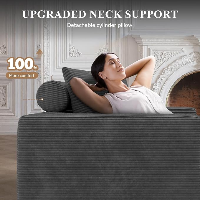 Boneless Couches for Living Room with Chaise,104" Modular Sectional Sofa with Convertible Ottoman,Cozy Cloud Couch with U-Shaped,Sponge Compression Sofas in a Box,No Assembly Required(Gray) 1pcs