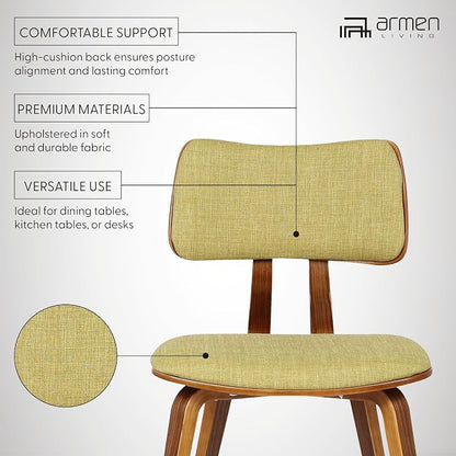 Armen Living Jaguar Mid-Century Dining Chair in Walnut Wood and Green Fabric