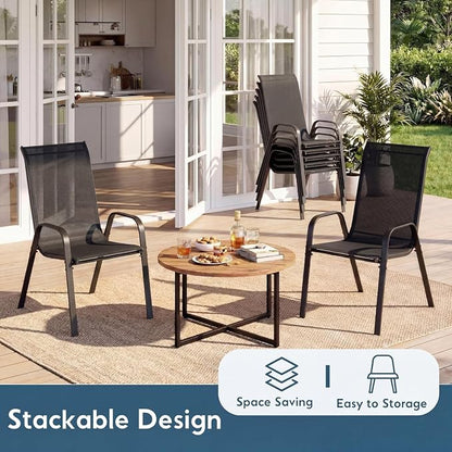 Arlopu 5 Piece Outdoor Patio Dining Set (Umbrella not Included), Porch Furniture with 4 Textline Chairs, 1 Square Glass Table for Garden, Backyard and Poolside, Lawn (Black)