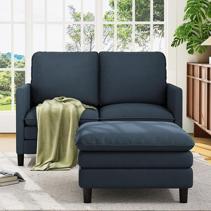 Welzona 3-Layers Cloud L Shaped Couch, 51" Loveseat Sofa Living Room, Bedroom - Tool-Free Assembly with Teddy Fabric Small L Shape Sofa - Blue Grey - Removable Washable Covers - 650lbs Capacity
