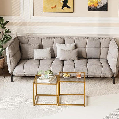 Garden 4 you Coffee Table Set of 2, Modern Glass Nesting Table, Metal Frame Square Center Table Set, Side Tables, Nesting Coffee Table for Living Room, Bedroom and Small Spaces, 19.7in Gold