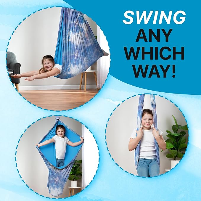 Indoor Sensory Swing for Kids or Outdoor – Holds 300lbs, Double-Layer, & 360° Swivel, Calming Compression Therapy Swing Hammock for Kids & Adults with All Hardware – Sensory-Motor Toys & Gifts