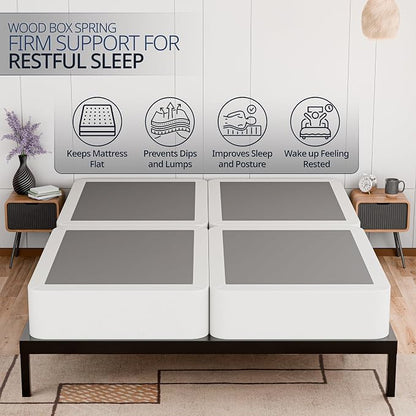 Nutan, 8-Inch Sturdy Wood Box Spring for Mattress Support - Durable and Fully Assembled, Natural Wood Foundation for Queen(Fold), White