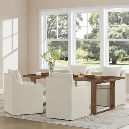 KISLOT Upholstered Dining Chairs Set of 2, Washable Cover Modren Deskchair with 4 Casters & Hidden Storage for Dining Room, Living Room, Home Office, Beige, 2 Box