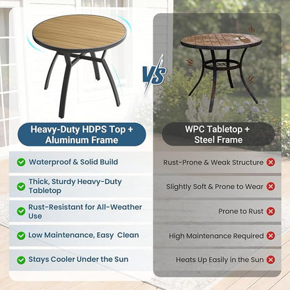 Aluminum Outdoor Table for All-Weather, 35.4" Patio Tables with Heavy Duty HDPS Round Tabletop, Outside Table with Quick-Drying Slatted Design for Patio, Garden, Deck, Porch, Poolside, Backyard