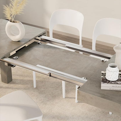Mobili Fiver, First Extendable Table, 47.2(78.7) x31.5 in, Concrete Effect, Grey, for 6-8 People, Expandable Dining Table for Kitchen, Living Room, Italian Furniture