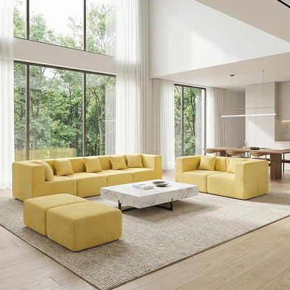 MONVANE Modular Sectional Sofa, Oversized 8 Seat Convertible U Shaped Couch with Ottoman, Comfy Teddy Velvet Cloud Couch with Deep Seat, Sectional Couches for Living Room, No Assembly Required, Yellow