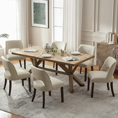 VKNOW Modern Dining Chairs Set of 6 with Rubberwood Legs, Beige | Faux Leather, Curved Back, For family, Kitchen Dining RoomRestaurant Reception Room, No wobble, 80% pre-installed