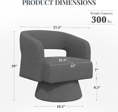 Luxanimarion Swivel Barrel Accent Chair,Oversized Teddy Upholstered Round Swivel Chair,Modern Luxury 360 Degree Living Room Vanity Chair for Bedroom Office,Gray,2PCS