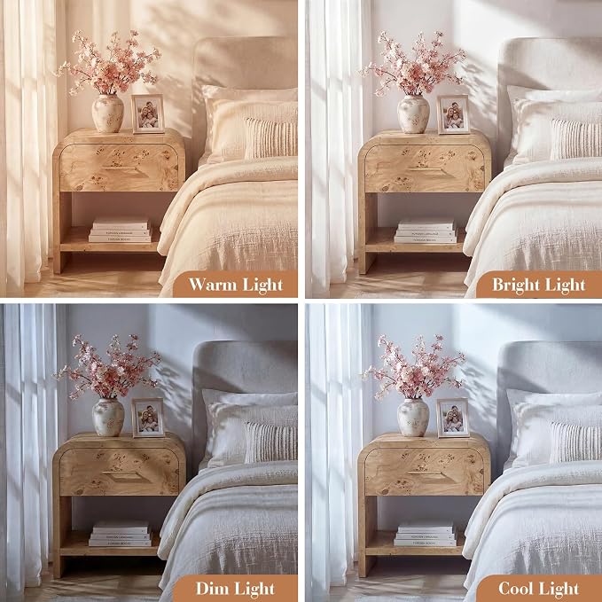 Night Stand Set of 2 [Unique Curved Profile] [FSC-Certified Wooden Board] 1-Drawer and 1 Storage Shelf Nightstand 24" H Metal Handle Modern Bedside Table Side Table End Table