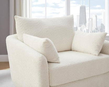 360° Swivel Accent Armchair, 39.3" Oversized, Sherpa Boucle Fabric Sofa Chair with Removable Back & Arm Pillows, Swivel Chair with Cozy Soft Padded (1, Cream White)