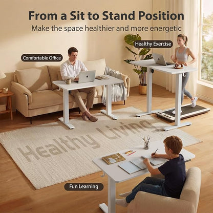 Cubiker Standing Desk, 48x24 Inches Sit Stand Home Office Desk, Electric Stand up Desk, Adjustable Desk with Splice Board, White Frame/White Top