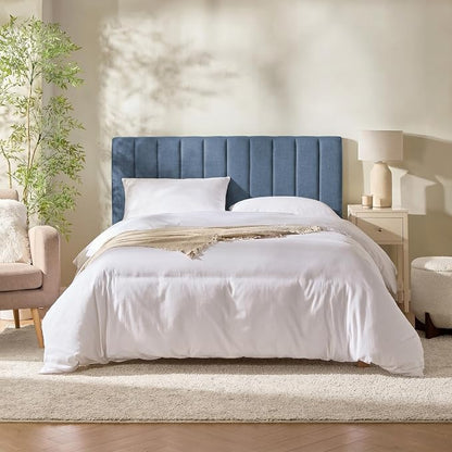Hearth & Harbor Wall Mounted King Headboard Only, Bed Headboard King Size | Easy Assemble, Floating Peel and Stick, Upholstered, Channel Stitched, 3D Wall Panels, 5 Strips of 3M Tape Included, Blue