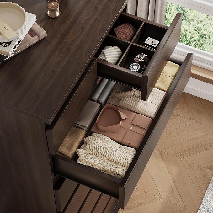 Jocoevol Brown Tall 8 Drawer Dresser for Bedroom,Dressers & Chests of Drawers with Jewelry Storage,Wood Storage Dresser with Deep Drawers for Living Room Hallway Entryway(55.3" L*23.6" W*15.7")