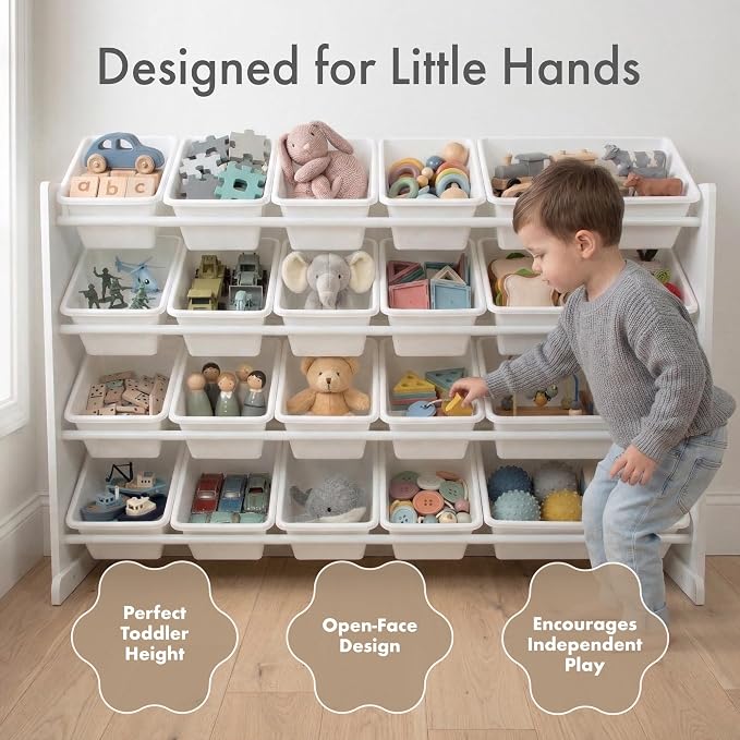 Humble Crew Toy Storage Organizer with 20 Removable Storage Bins for Kids Playroom, 4-Tier Toddler Toy Organization, White/White