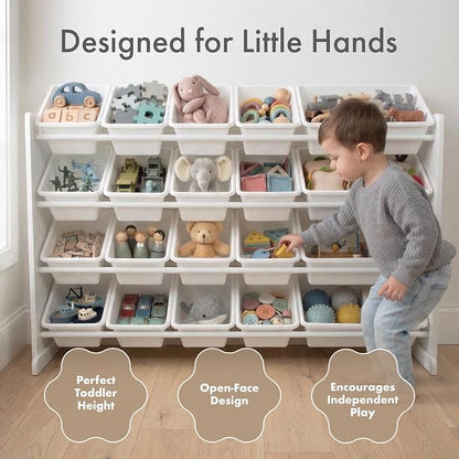 Humble Crew Toy Storage Organizer with 20 Removable Storage Bins for Kids Playroom, 4-Tier Toddler Toy Organization, White/White