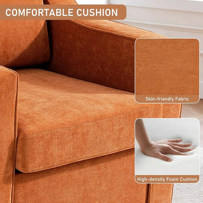 Swivel Accent Chairs Set of 2, Comfy Chenille Swivel Chair with Deep Seat, Upholstered Club Armchair with 360 Degree Rotation Base, Single Sofa Reading Chair for Living Room Bedroom, Orange