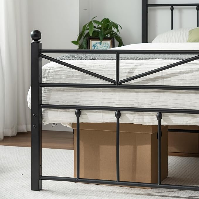 EnHomee 14.2" Metal Full Size Bed Frame with Tall Headboard & Footboard, LED Light Full Bed Frame, Strong Slats Support and Noise-Free Design with Under Bed Storage/No Box Spring Needed/Black