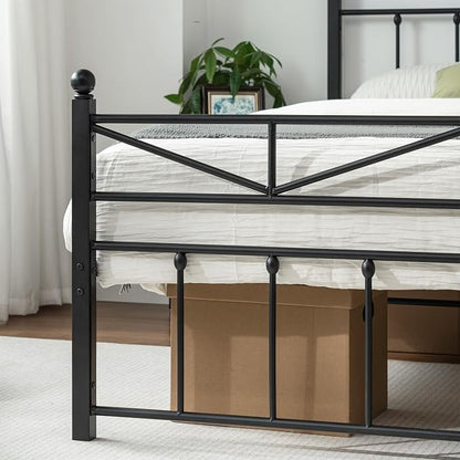 EnHomee 14.2" Metal Full Size Bed Frame with Tall Headboard & Footboard, LED Light Full Bed Frame, Strong Slats Support and Noise-Free Design with Under Bed Storage/No Box Spring Needed/Black