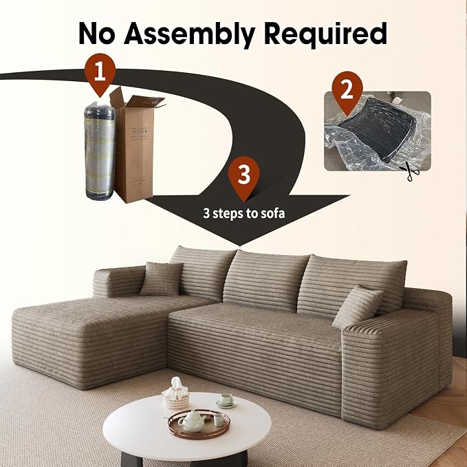 AUGOP 96" Sectional Couches for Living Room Modern Modular Sofa with L-Shape Couchs Upholstered Boneless Couch Deep Seat Sectional Couch with Chaise (Camel, 96" Left Facing Chaise+2Seaters)