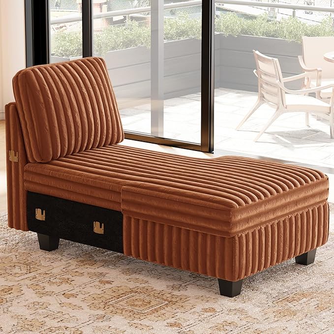 Belffin Modular Sectional Storage Chaise Module for Modular Sectional Sofa Right-Facing Chaise Brick Red Couch