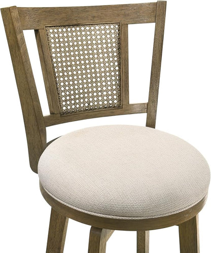 Armen Living Isla 30 in. Putty Brown Bar Height Rubberwood Swivel Barstool with Cream Fabric Seat - Set of 3