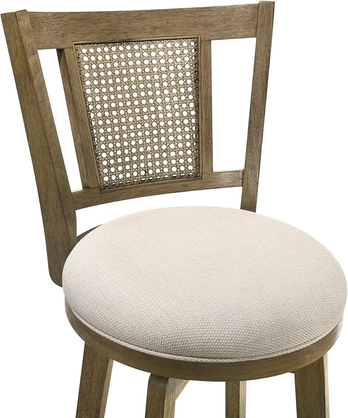 Armen Living Isla 30 in. Putty Brown Bar Height Rubberwood Swivel Barstool with Cream Fabric Seat - Set of 2