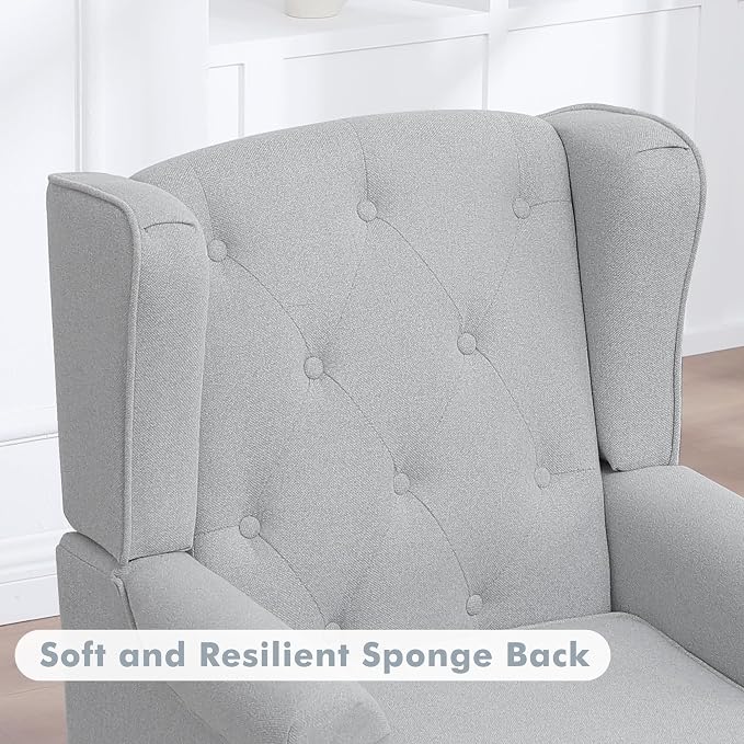Accent Chair Set of 2, Mid Century Modern Fabric Wingback Chair, Upholstered Armchair with High Back and Vintage Legs, Comfy Single Sofa Side Reading Chair for Living Room Bedroom, Light Grey