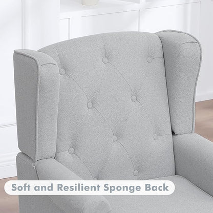 Accent Chair for Living Room, Mid Century Modern Upholstered Armchair, Wingback Chair with Tufted High Back and Solid Legs, Comfy Single Sofa Side Chairs for Bedroom, Light Grey