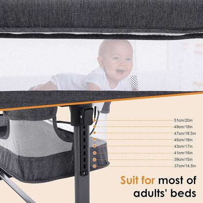Soobaby 3 in 1 Baby Crib,Bassinet Bedside Crib Adjustable Portable Bed for Infant,Baby Newborn Must Have Bed,Grey