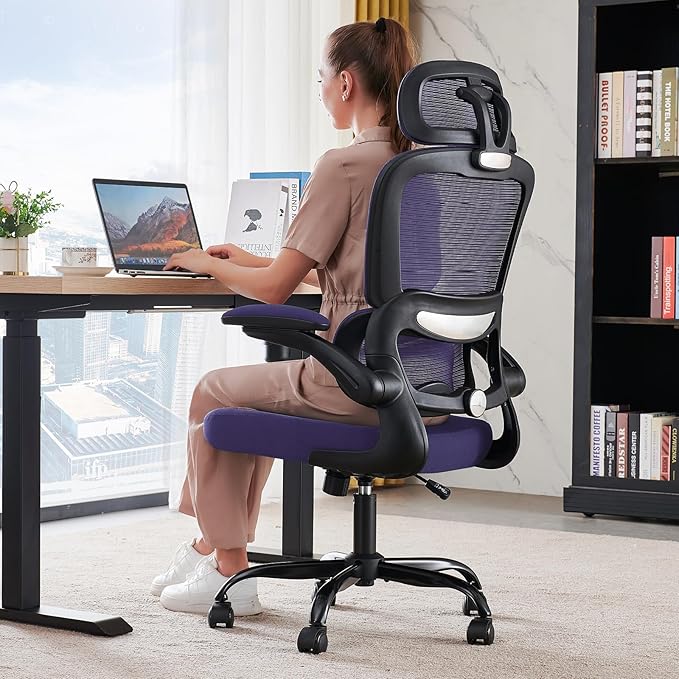 TRALT Office Chair Ergonomic Desk Chair, 330 LBS Home Mesh Office Desk Chairs with Wheels, Comfortable Gaming Chairs (1, Violet)