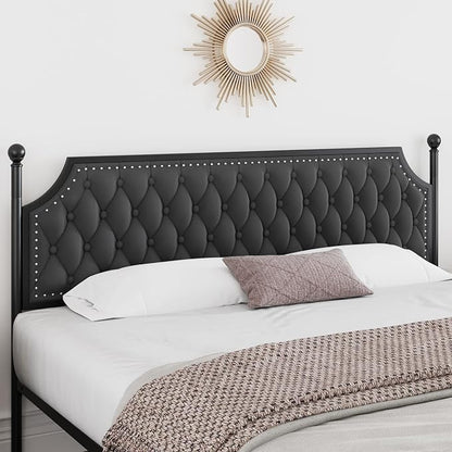 Keyluv Queen Upholstered Canopy Bed Frame with 2 Storage Drawers & Button Tufted Headboard, Metal Platform Bed with 4 Removable Posts, Two-Purpose Velvet Bed, Dark Grey/Curtain Not Included