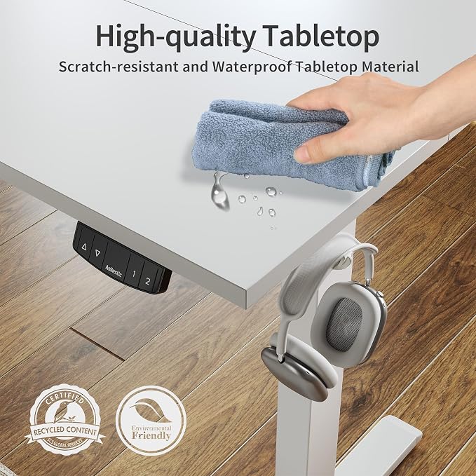 Agilestic Electric Standing Desk, 40 x 24 Inches Height Adjustable Desk, Sit Stand up for Work Office Home, Ergonomic Rising Computer Table with Memory Preset, White